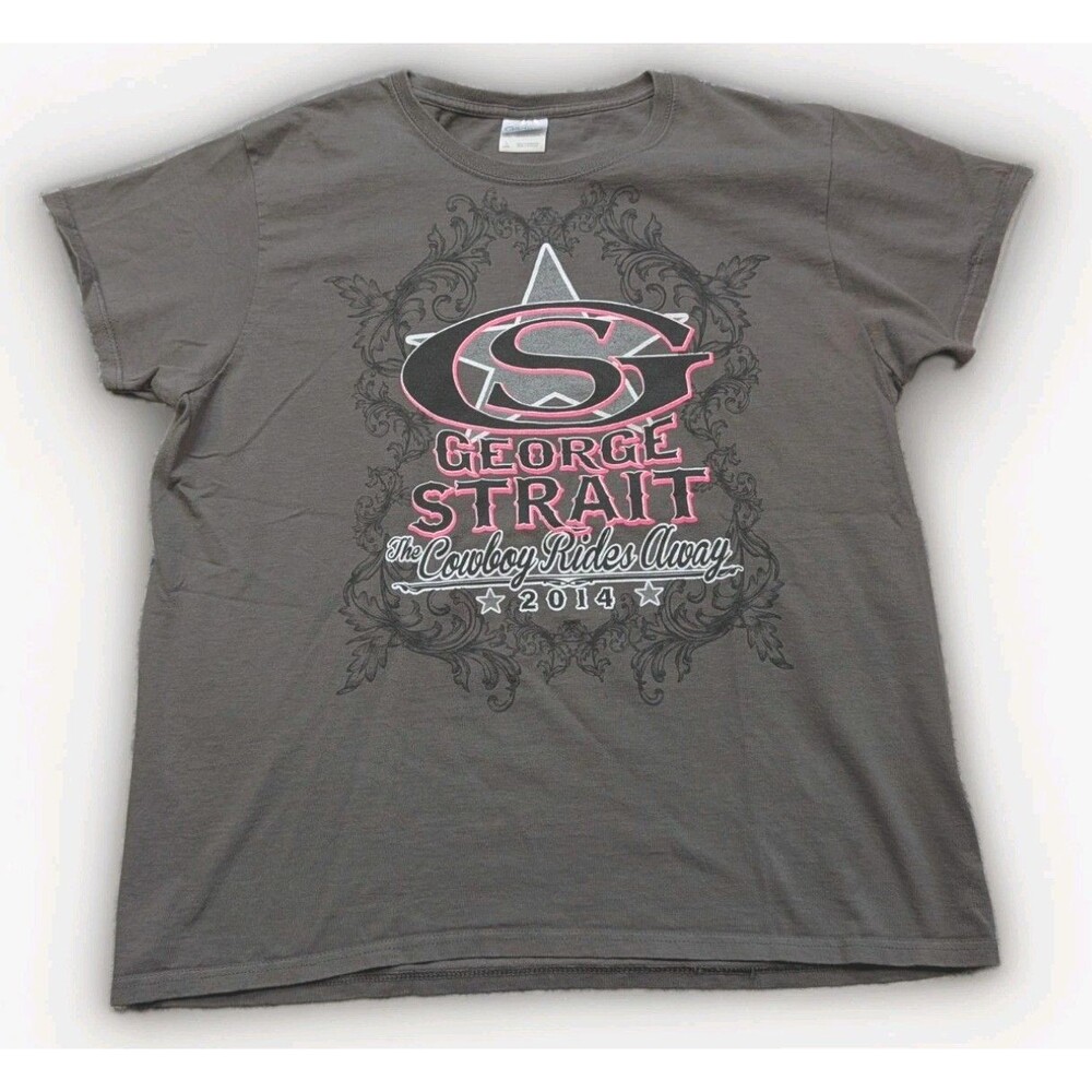 George Strait 2014 Cowboy Rides Away Tour Gray Graphic T Shirt Size Large Womens